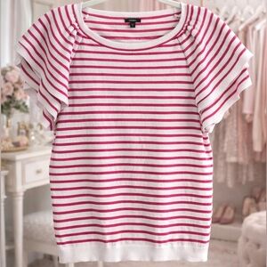 Express Pink and White Striped Short Sleeve Top Size Medium Classy and Preppy